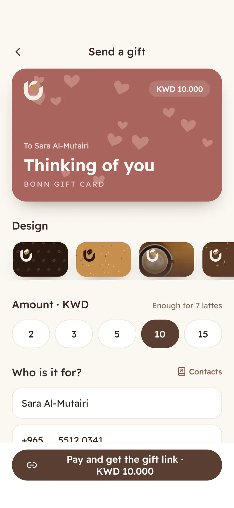BONN — Sending a coffee gift card with a message